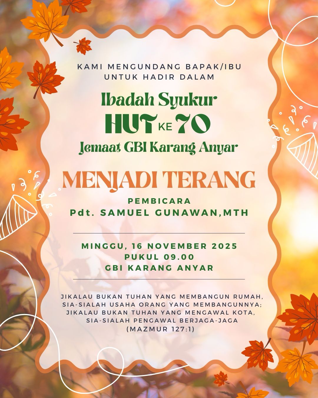 IBADAH SYUKUR HUT GBIKA KE-70